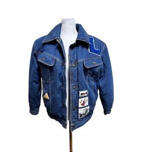 London Fog Vintage Rare HTF Denim Jacket Youth Large Suze 16 Lettermen Patches
